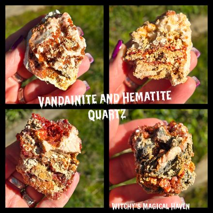 Vanadinite and Hematite Quartz Pieces