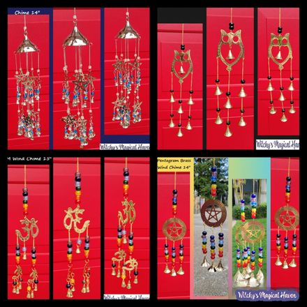 Brass Symbol Wind Chimes with Bells and Beads, Large