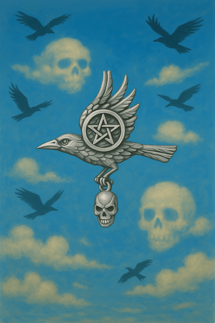 Raven Skull Pentacle Sterling Silver Pendant