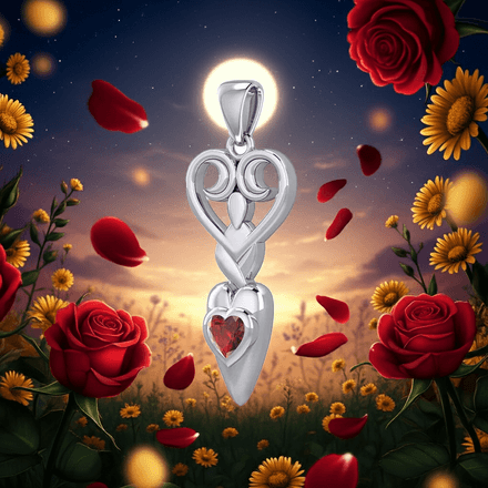 Goddess with Heart and Garnet Sterling Silver Pendant