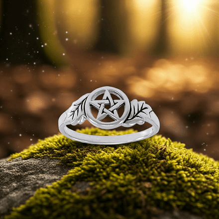 Oak Leaf Pentacle Sterling Silver Ring Sizes 6 &amp; 8
