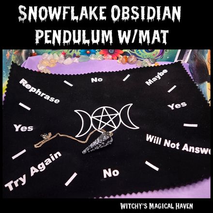 Snowflake Obsidian Crystal Pendulum with Mat