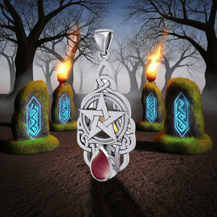 Hidden Garnet in the Pentacle Celtic Sterling Silver Pendant