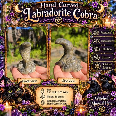 Hand-Carved Labradorite Crystal Cobra