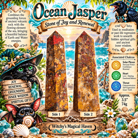Ocean Jasper Crystal Tower | 3.5" Natural Gemstone Obelisk | Stone of Joy &amp; Renewal