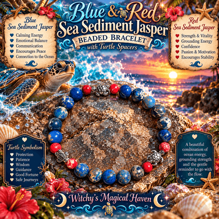 Ocean Guardian – Blue &amp; Red Sea Sediment Jasper Turtle Bracelet