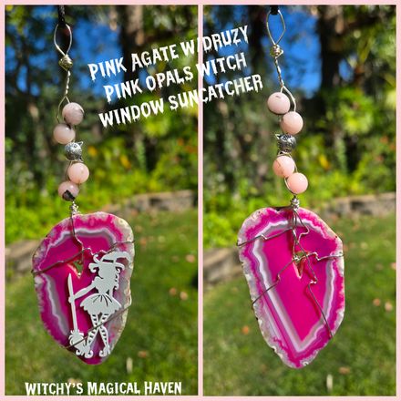 Pink Agate Pink Opal Witch Window Suncatcher
