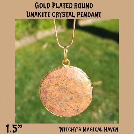 Unakite Gemstone Round Gold-Plated Pendant