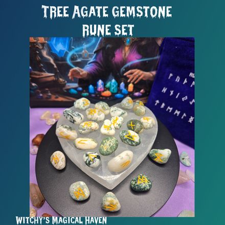Tree Agate Gemstone Rune Set
