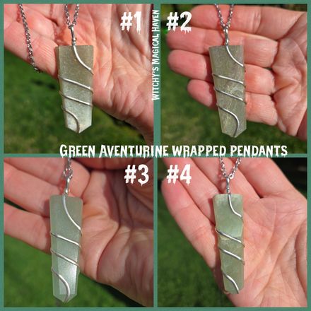Green Aventurine Flat Gemstone Wire Wrapped Pendant