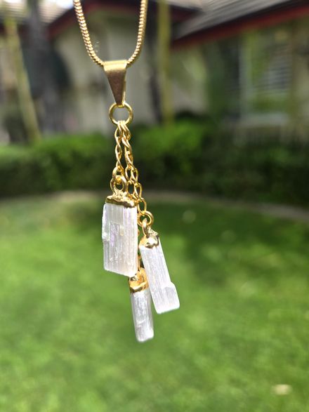 Selenite 3 Dangle Gold-plated Crystal Pendant