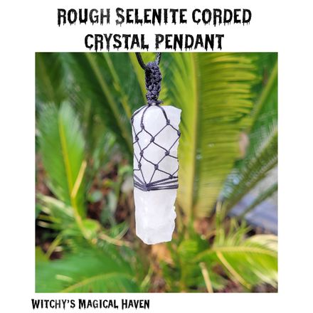 Rough Selenite Crystal Cord Wrapped Pendant