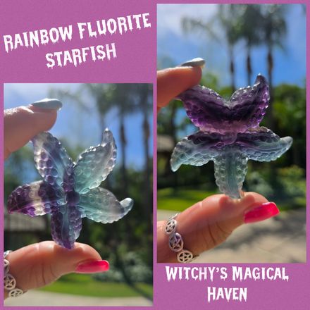 Rainbow Fluorite Hand-Carved Starfish