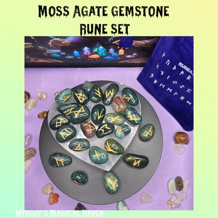 Moss Agate Gemstone Rune Set