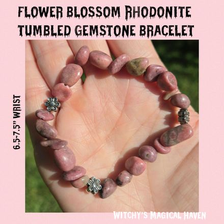 Flower Blossom Rhodonite Tumbled Gemstone Bracelet