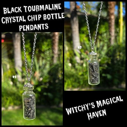 Black Tourmaline Crystal Chip Bottle Pendants