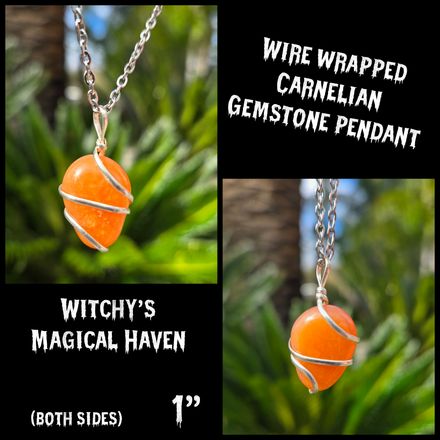 Wire Wrapped Tumbled Carnelian Crystal Pendant