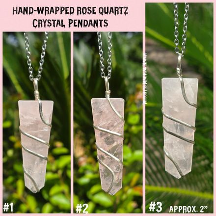 Hand-Wrapped Rose Quartz Crystal Flat Pendants