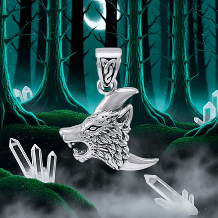 Celtic Crescent Moon Wolf Sterling Silver Pendant