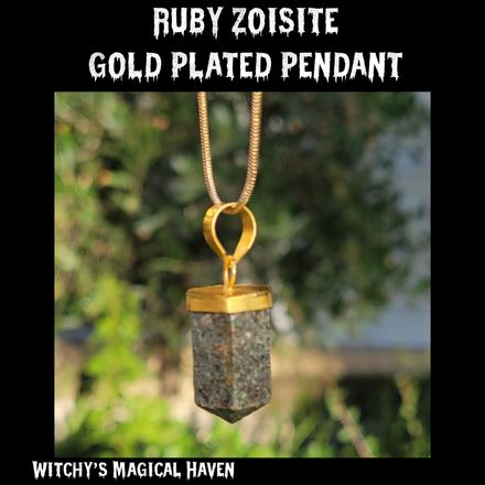 Ruby Zoisite Crystal Point Gold-Plated Bail Pendant