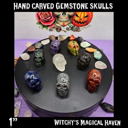 Hand Carved Gemstone Skulls, 1 inch