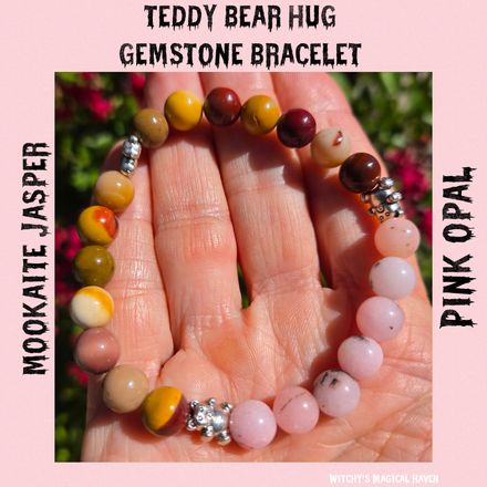 Teddy Bear Hug Mookaite Jasper, Pink Opal Teddy Bear Charm Bracelet
