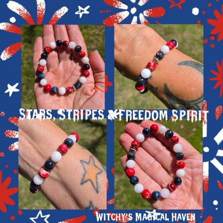 Stars, Stripes &amp; Freedom Spirit, Blue Kyanite, White Pearl, Red Sea Sediment Bracelet