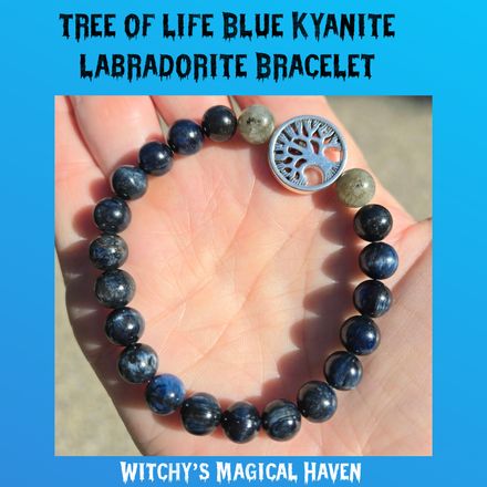 Tree of Life Blue Kyanite Labradorite Gemstone Bracelet