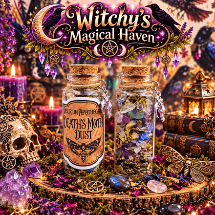 Death’s Moth Dust Magical Crystal &amp; Herb Potion Bottle