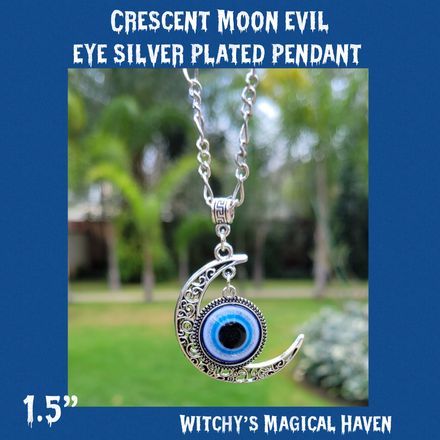 Crescent Moon Evil Eye Silver Plated Pendant