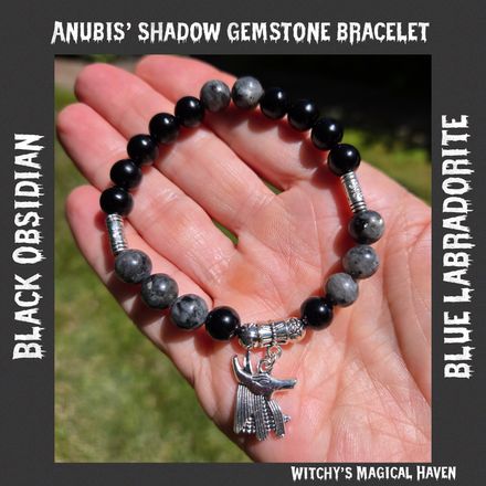 “Anubis’ Shadow” Black Obsidian &amp; Blue Labradorite Bracelet