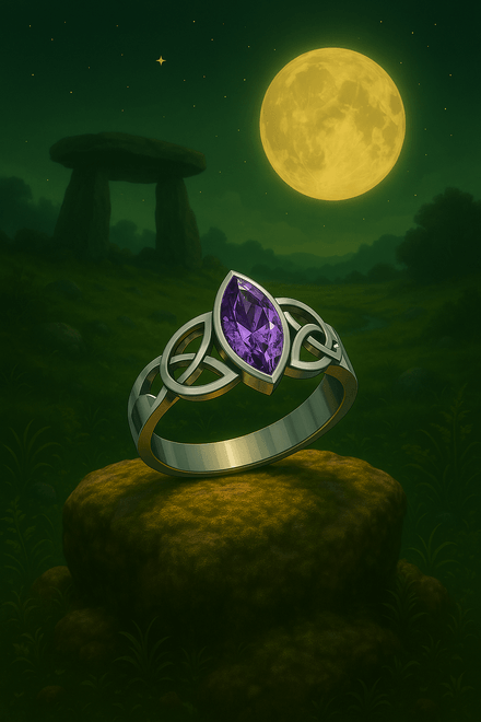 Celtic Knotwork Amethyst Sterling Silver Ring, size 8