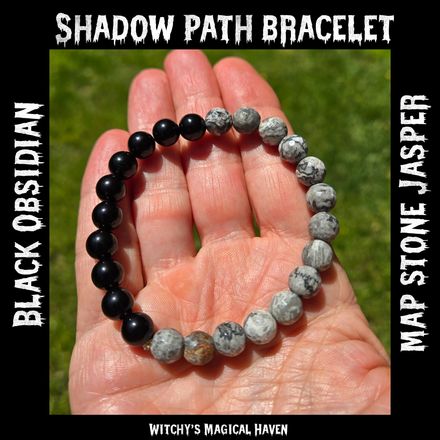 Black Obsidian, Map Stone Jasper Shadow Path Gemstone Bracelet