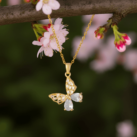 Butterfly Cubic Zirconia 18k Gold Plated Stainless Steel Fashion Necklace