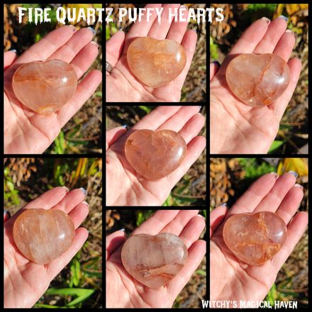Fire Quartz Red Hematite in Quartz Crystal Puffy Hearts