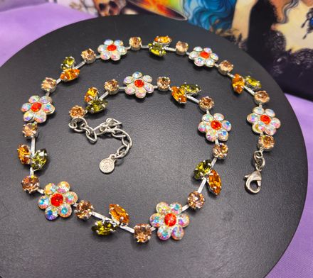 Vintage Mid-Century German Rhinestone Floral Choker Necklace