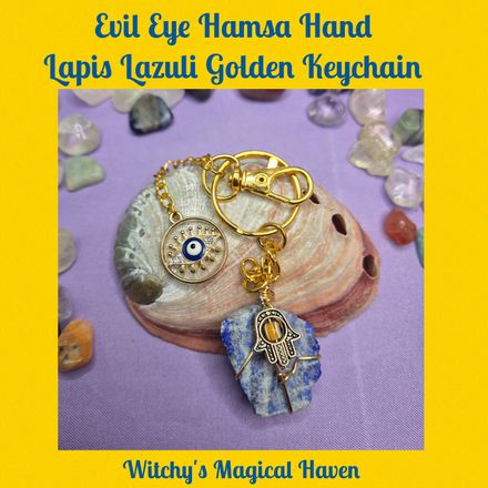 Evil Eye Hamsa Hand Lapis Lazuli Keychain