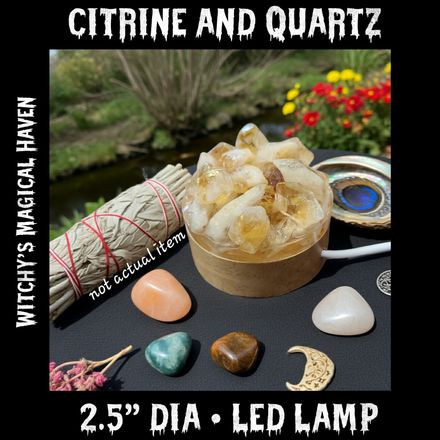 Citrine and Quartz Crystal LED Lamp