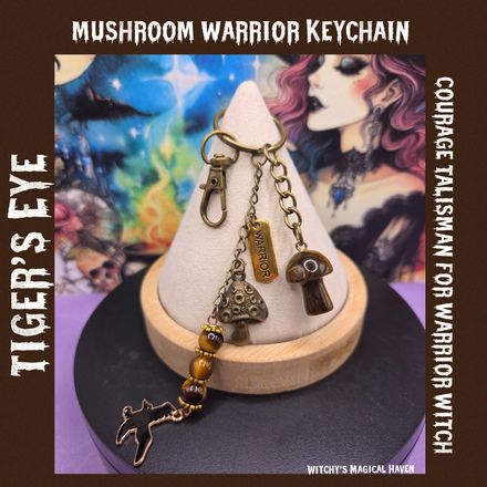 Wild Mushroom Warrior Tiger's Eye Keychain Accessory