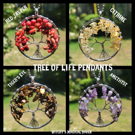 Tree of Life Round Crystal Chip Pendants