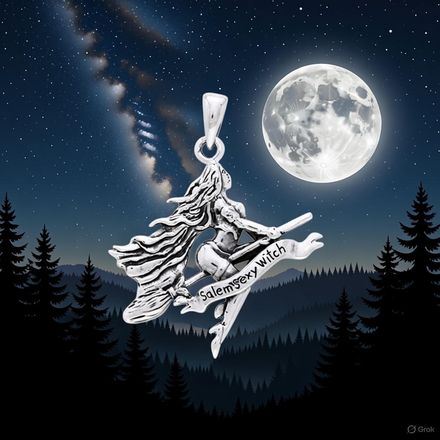 Salem Sexy Flying Witch Sterling Silver Pendant