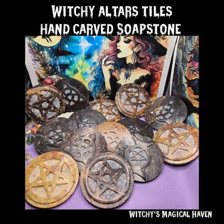 Hand Carved Soapstone Pentagram, Triple Moon Goddess, and Triquetra Altar Tiles