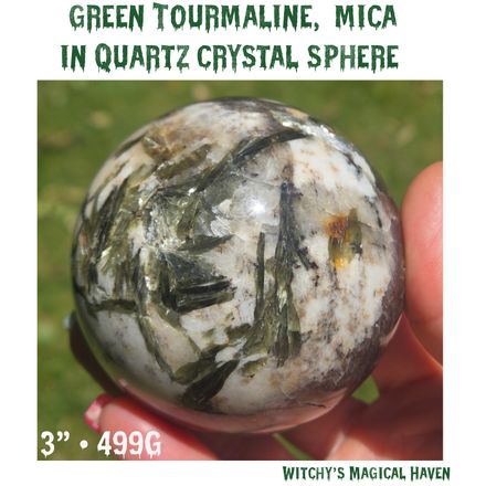 Green Tourmaline with Mica in Quartz Crystal Sphere