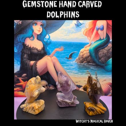 Hand Carved Gemstone Dolphins