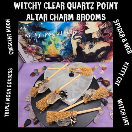 Clear Quartz Point Crystal Charm Alar Broom Set