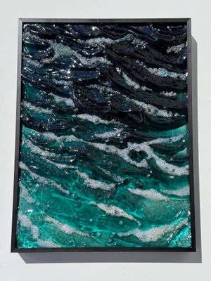 Dark green water with bubbles