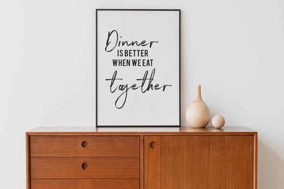 &quot;Dinner Time&quot; - Black &amp; White Wall Art Quote 