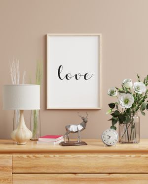 &quot;Love&quot; - Black &amp; White Cursive Wall Art Quote