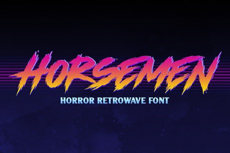 Horsemen - Horror Retrowave Font + Free Backgrounds