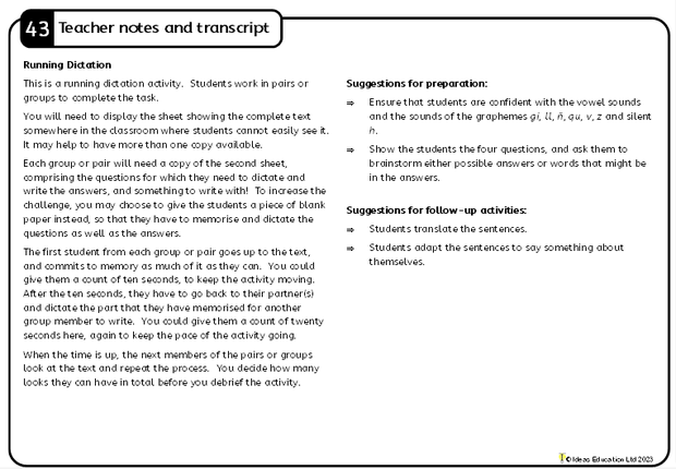 Dictados: resources to introduce, support and practise dictation in Spanish